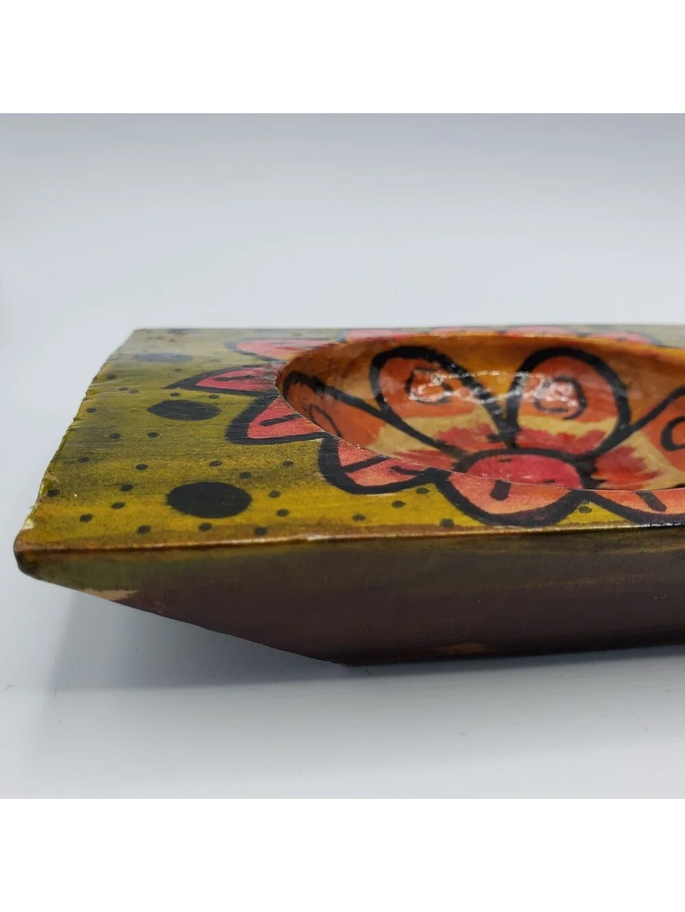 Hand Painted Divided Wood Tray Rectangle 3 Section Floral Boho Votive Holder